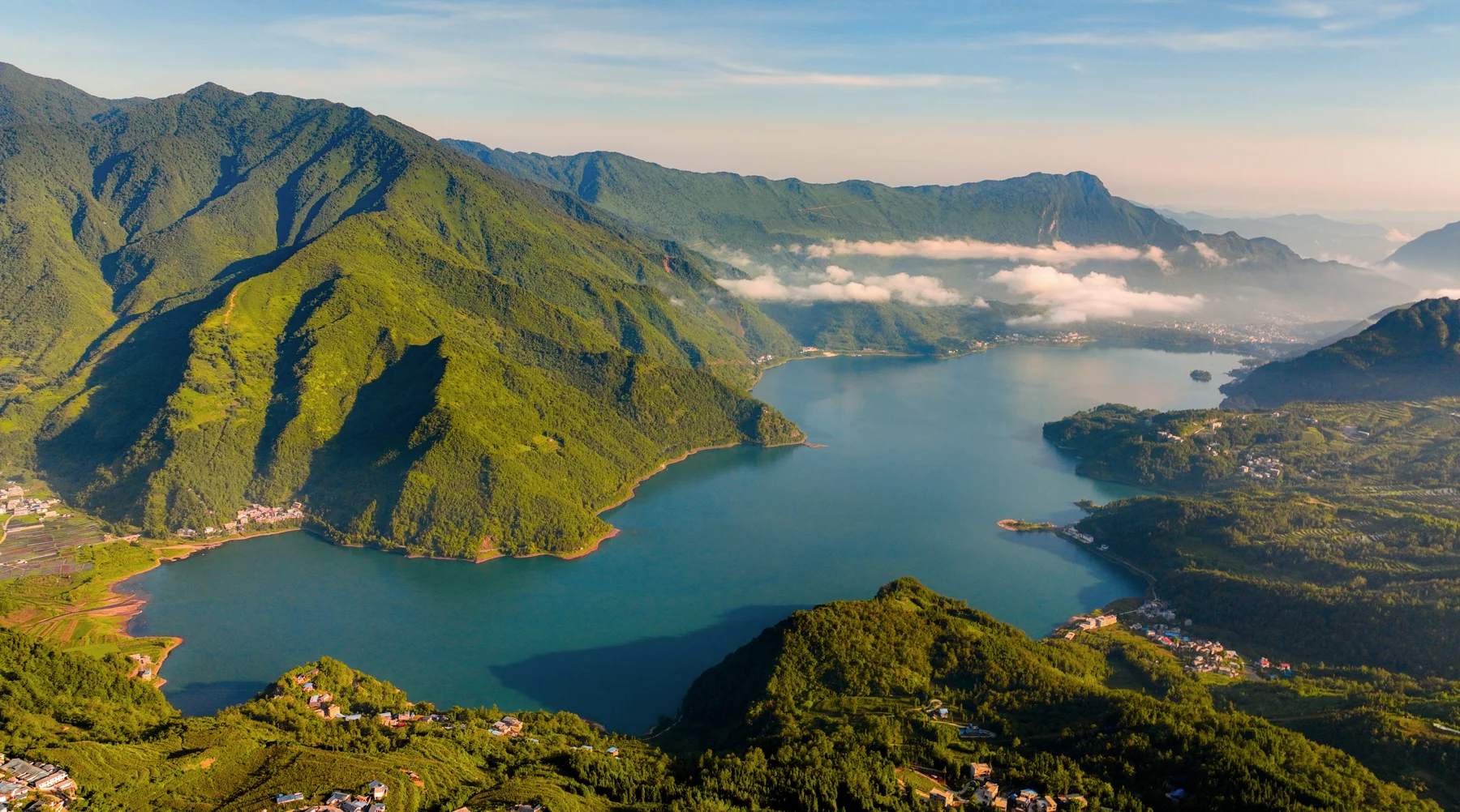 Mountain ridges and a lake in Leibo, Sichuan